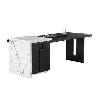 茶桌轻奢现代高级感2025新款高端意式极简风人造石白蜡木拼接茶台