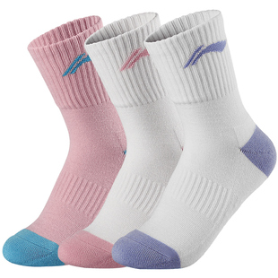 李宁女子跑步中筒袜专业舒适抑菌运动袜秋冬毛巾底防滑吸汗篮球袜