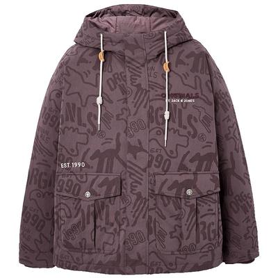 杰克琼斯男装冬季羽绒服大口袋抽绳连帽字母胶印双色多风格款外套