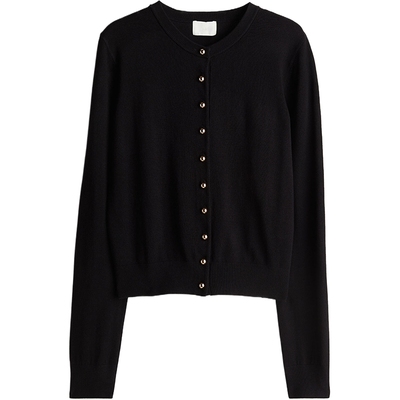 HM女装毛针织衫2025冬季新款保暖开衫外套酒红色打底衫1237776