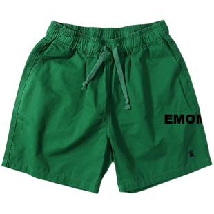 Emomo情侣男女款松紧腰抽绳休闲宽松纯色大码微弹力薄棉布短裤