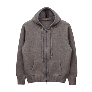 冬新款休闲拉链保暖上衣开衫针织衫男复古老钱风带帽毛衣外套男款