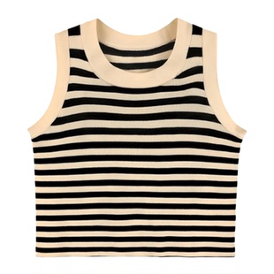 大码黑白条纹冰丝吊带小背心女内搭外穿针织打底衫无袖上衣胖mm夏