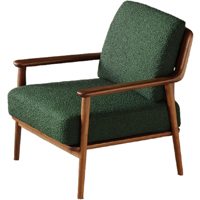 晨物家居北美黑胡桃实木布艺沙发休闲椅小户型客厅阳台单人椅子