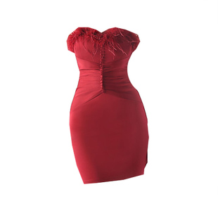 晚礼服女小个子修身显瘦一字肩抹胸演出模特走秀短款抹胸连衣裙子