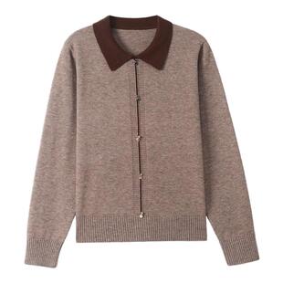 恒源祥长袖t恤女羊毛针织衫2026春秋新款宽松上衣翻领薄款打底衫