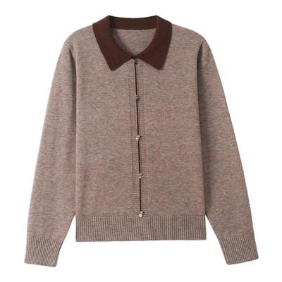 恒源祥女羊毛长袖翻领薄款针织衫