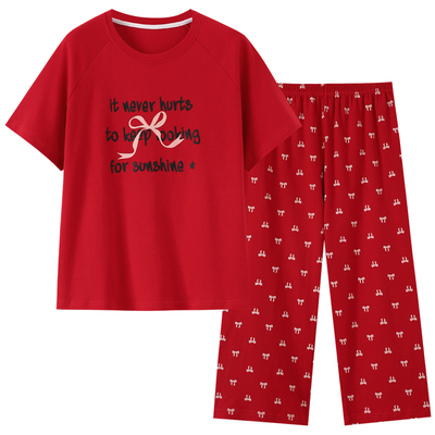 夏季纯棉女本命年红家居服套装