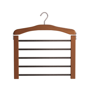 汤能一品无痕防滑实木裤子架植绒木质衣架多层西裤家用木裤挂