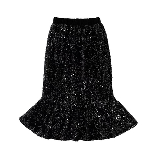女童时尚亮片鱼尾裙2025秋冬韩版儿童黑色洋气公主裙中大童半身裙