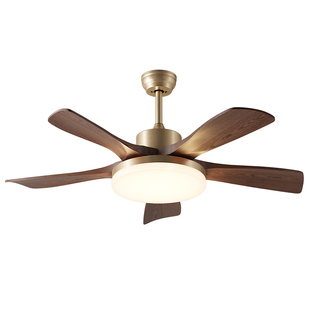 中古风扇灯客厅卧室餐厅新中式胡桃木色abs扇叶静音智能吊扇灯