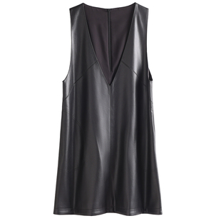 真皮连衣裙女中长款2025秋冬新款宽松显瘦V领马甲绵羊皮背心裙潮