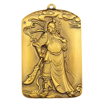 铜珍黄铜关公车载两用挂件