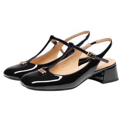 蹀愫方圆头T字细带玛丽珍鞋单鞋
