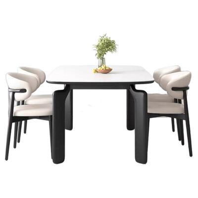 现代简约轻奢岩板餐桌椅组合2025新款实木餐桌家用小户型方形饭桌