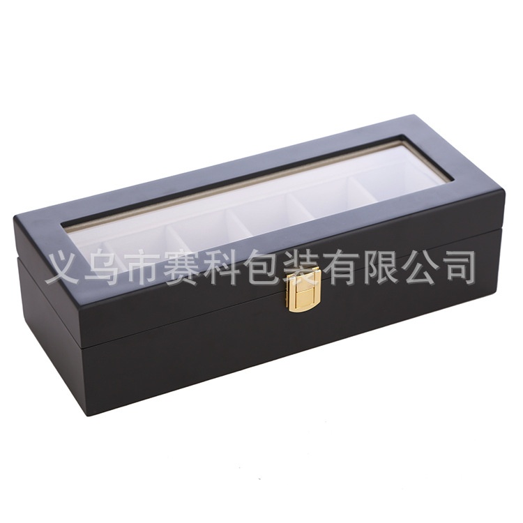厂家现货批发6位黑色光盒收纳盒漆手表木盒哑木质喷漆手表