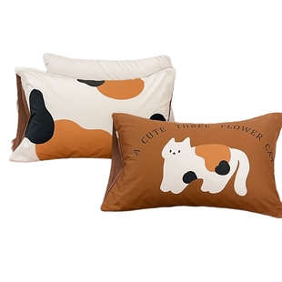 三花猫 治愈系原创猫咪插画设计100全棉枕套纯棉卡通枕芯罩单只装