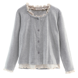 女童T恤打底衫春装2026新款假两件青少年洋气儿童长袖大童上衣秋