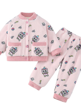 女童珊瑚绒家居服套装冬季加绒