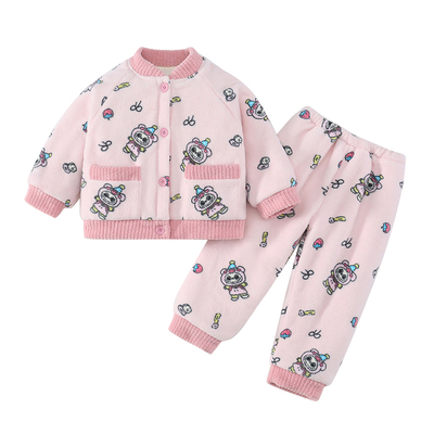 女童珊瑚绒家居服套装冬季加绒