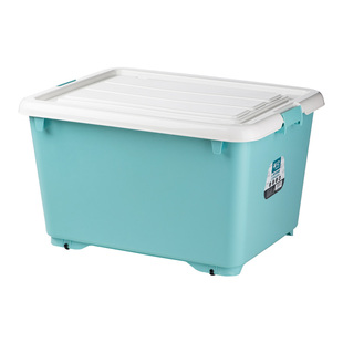 茶花大号塑料收纳箱储物箱带盖滑轮储藏箱玩具整理箱80L加厚家用