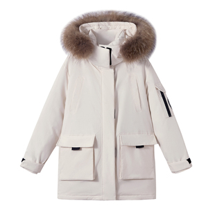 鸭鸭羽绒服女中长款2025年冬季新款加厚时尚派克服白鸭绒工装外套