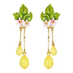 Juicy Grape柠檬LEMON水果耳钉耳夹流苏耳坠耳环森系珐琅花朵耳饰
