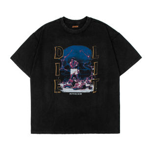 NOVACAM美式街头风复古VINTAGE重工水洗做旧破坏拳王阿里国潮T恤