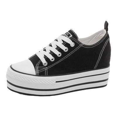 帆布鞋8厘米圆头休闲内增高松糕