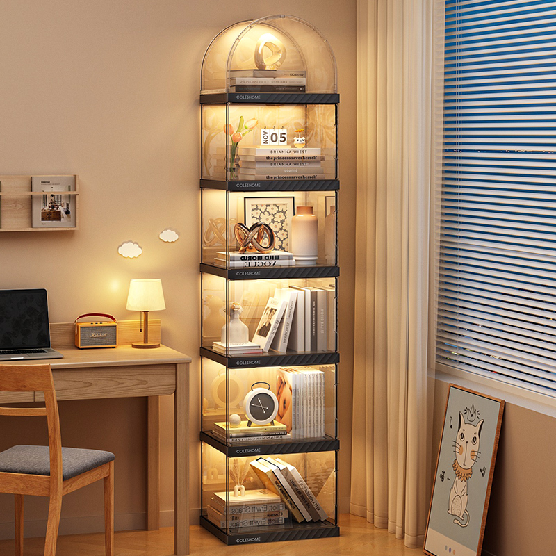 书架落地置物架家用客厅透明展示柜子儿童储物柜一体靠墙简易书柜