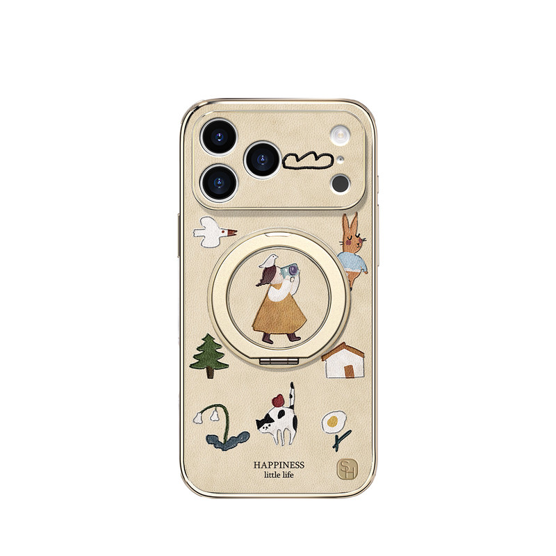 SHEHENG ×插画摄影适用苹果17promax手机壳新iphone17磁吸旋转支架16pm支点一体14/15轻奢13肤感保护套Fo1