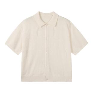 WHIMNOTION 25SS针织镂空设计短袖衬衫老钱风慵懒感透气百搭上衣