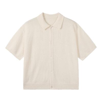 WHIMNOTION 25SS针织镂空设计短袖衬衫老钱风慵懒感透气百搭上衣