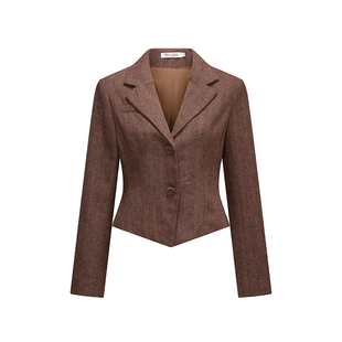 Chings 复古短西装外套马甲显瘦百褶裙 粗花呢毛呢套装三件套装裙