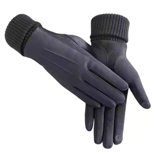 春秋冬女士麂皮绒保暖触屏手套薄绒户外骑行防寒防风加绒皮u