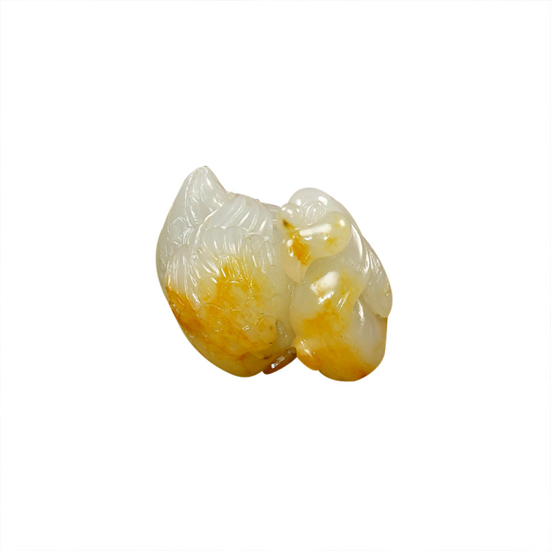 白玉洒金皮籽料鹅如意挂件独籽