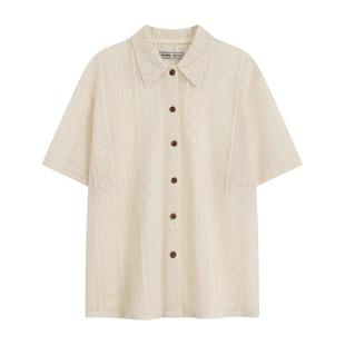 Bobbybecky日系镂空衬衫复古翻领设计感蕾丝网纱微透防晒叠穿罩衫