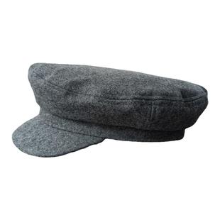 学院风英伦百搭毛呢平顶帽羊毛混纺复古水手帽男女士情侣遮阳帽子