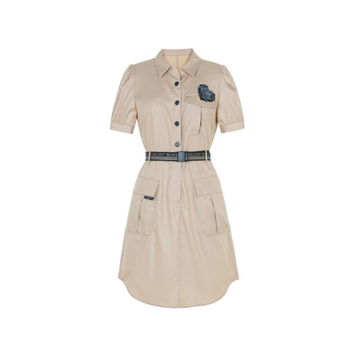 XG/雪歌XJ104022A673卡其色连衣裙时尚春季新款印花短袖中长裙女