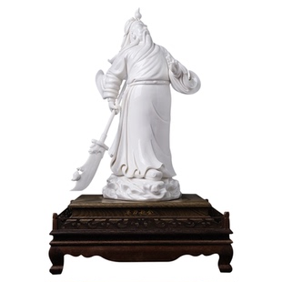 戴玉堂陶瓷《单刀赴会》关公站像徐才提关二爷武财神德化白瓷摆件