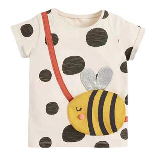 女童短袖t恤纯棉上衣儿童宝宝夏季童装2026卡通半袖波点小蜜蜂5岁