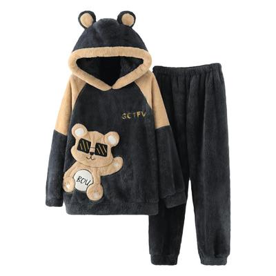 加绒加厚套装法兰绒睡衣男青少年