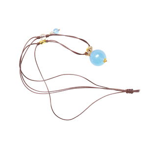 天然水晶海蓝宝单珠皮绳项链锁骨链可调节款吊坠 女款锁骨链挂坠