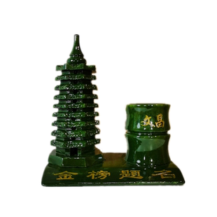 天然玉石文昌塔摆件笔筒绿色9十三13九层男女孩初高中生书房桌面
