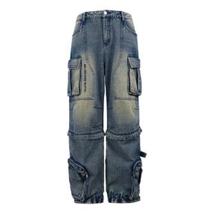 BJHG不计后果美式高街牛仔裤男款厚款冬季可拆卸复古工装直筒裤子