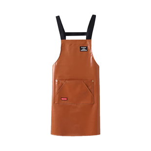 简约PU软皮革防水防油围裙厨房做饭餐饮专用饭店定制logo印字工作