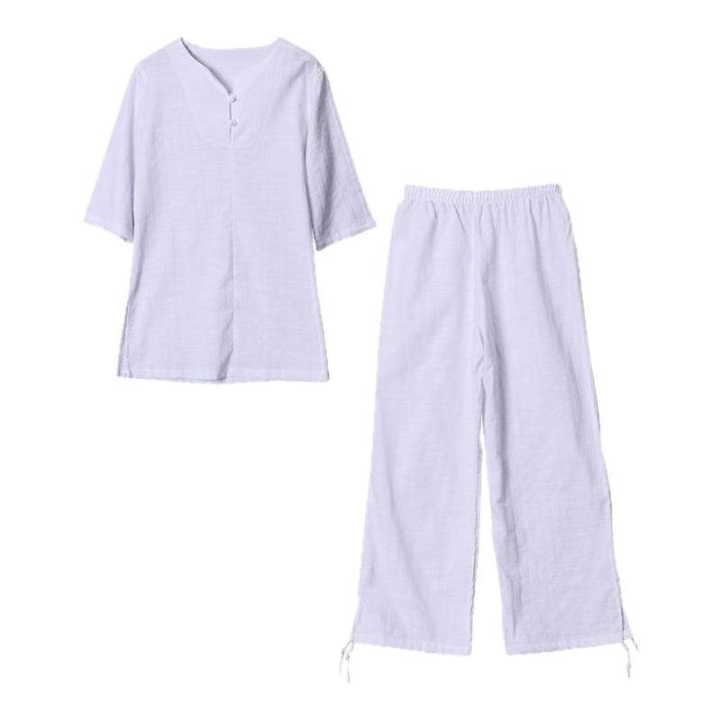 康愫雅瑜珈服 儿童瑜伽服女童男童白色棉麻禅修服居士服套装亚麻