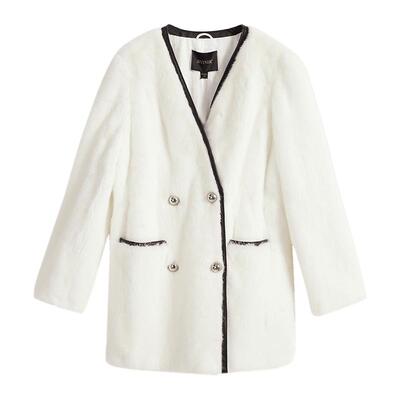 YINER音儿女装冬季法式优雅绒暖水貂毛皮真皮皮草白色外套