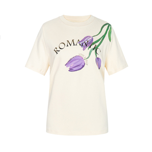 XG/雪歌XJ101002A230印花短袖T恤时尚春季新款浅黄色纯棉上衣女装