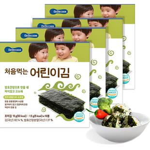bebecook韩国无酸原味海苔片15g*4盒无添加非油炸儿童紫菜零食
